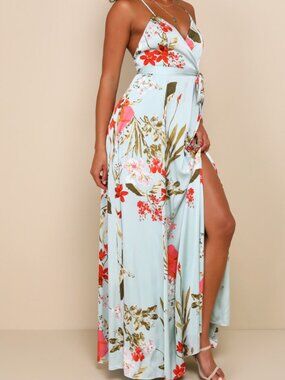 Lulus Floral Satin Maxi Dress | Wedding Guest Bridesmaid Formal Dress Size M